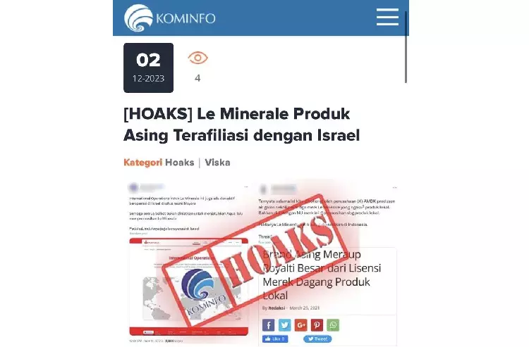 Kemkominfo Mengklaim Tudingan Terkait Le Minerale Sebagai Produk Terafiliasi Israel Adalah Hoaks