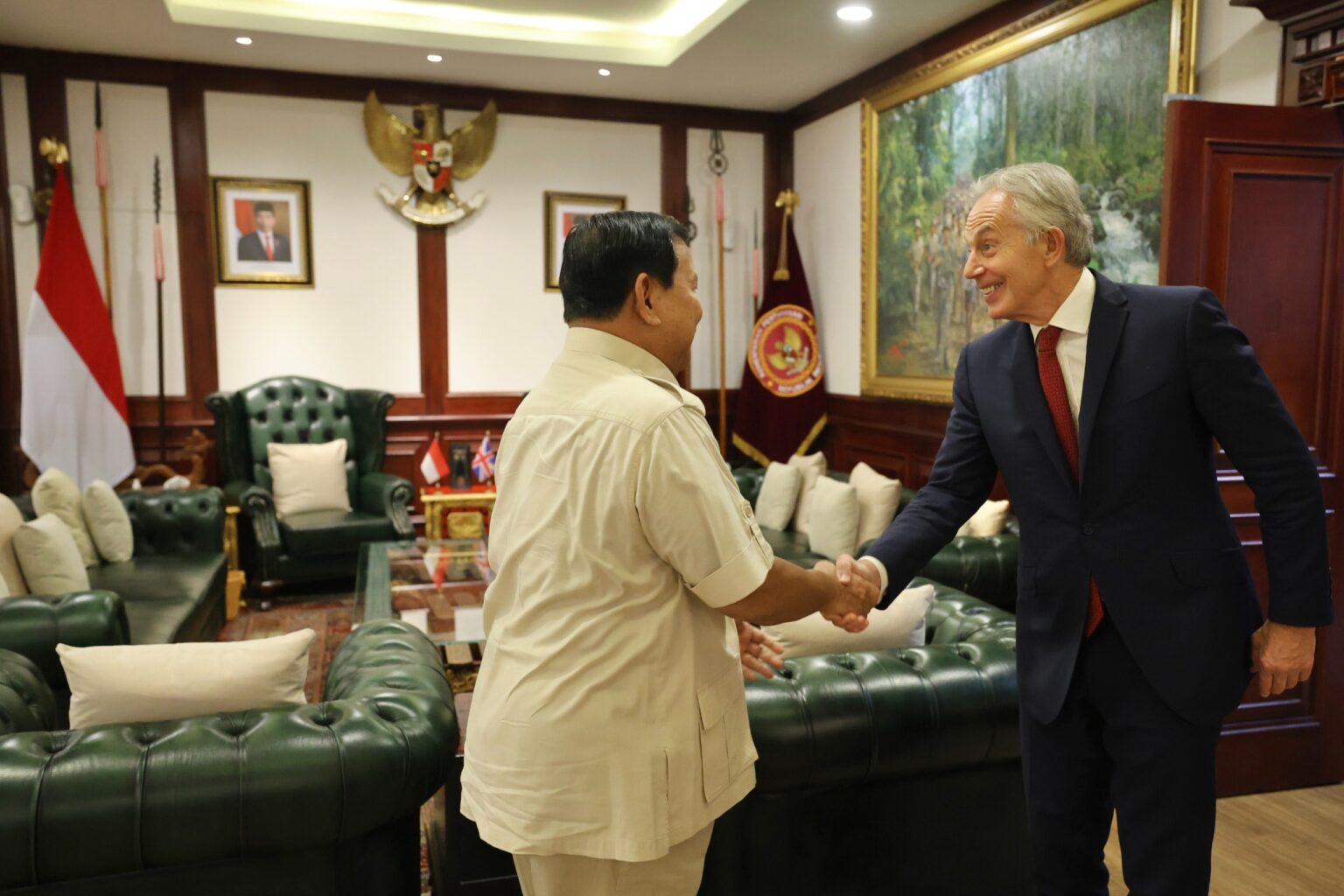 Tony Blair Visits Prabowo Subianto at Ministry of Defense to Congratulate Him on Presidential Election